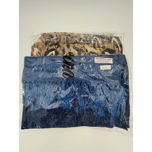 Lot of 2 Pashmina Silk Blend Scarfs Blue Fringed Leopard Print Scarf NWT